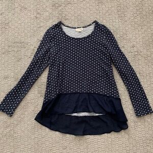 Maison Jules Size Small Navy blue white dot with sheer ruffle hem